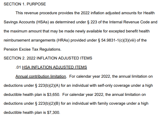 IRS 2022 Limits for HSA Contributions and High-Deductible Health Plans